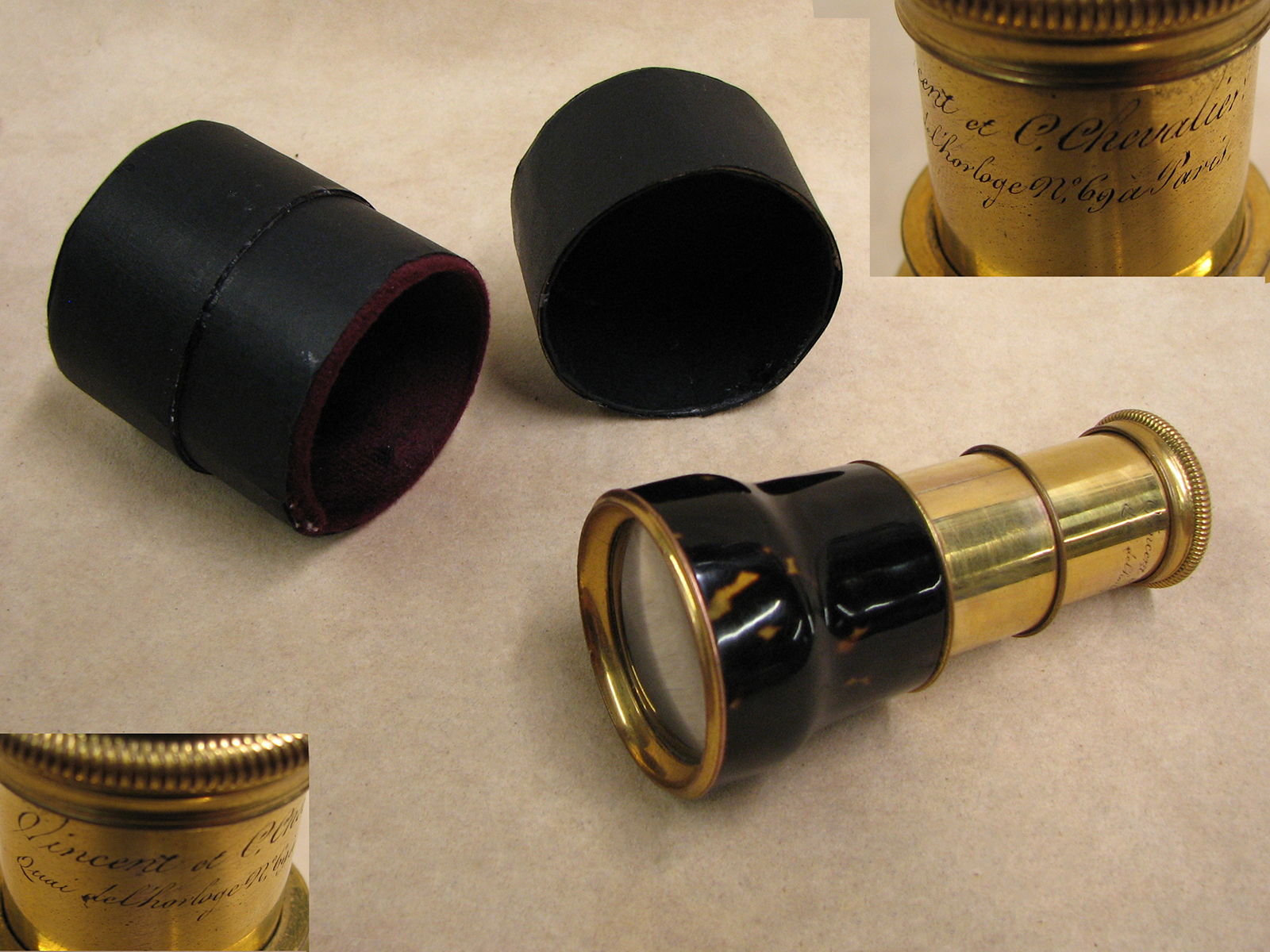 Charles & Vincent Chevallier 2 draw brass monocular circa 1830
